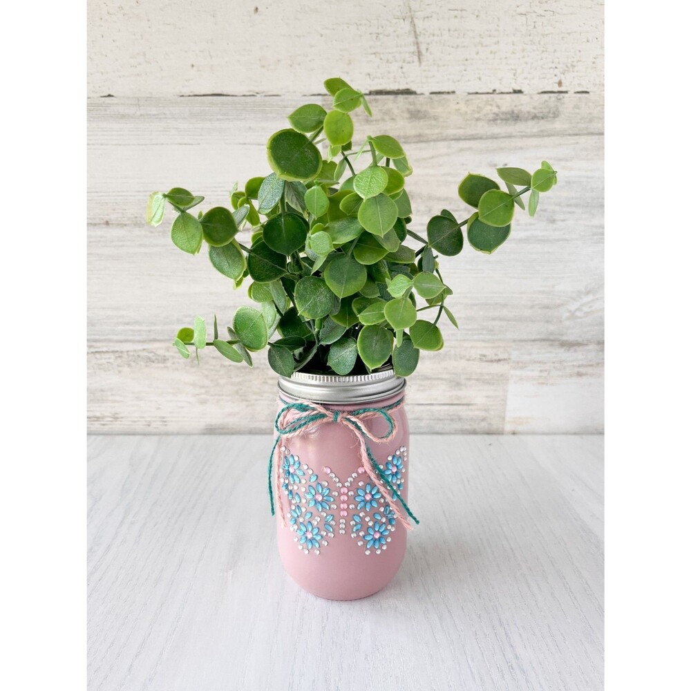 Pink Butterfly Artificial Eucalyptus Mason Jar Planter Decor